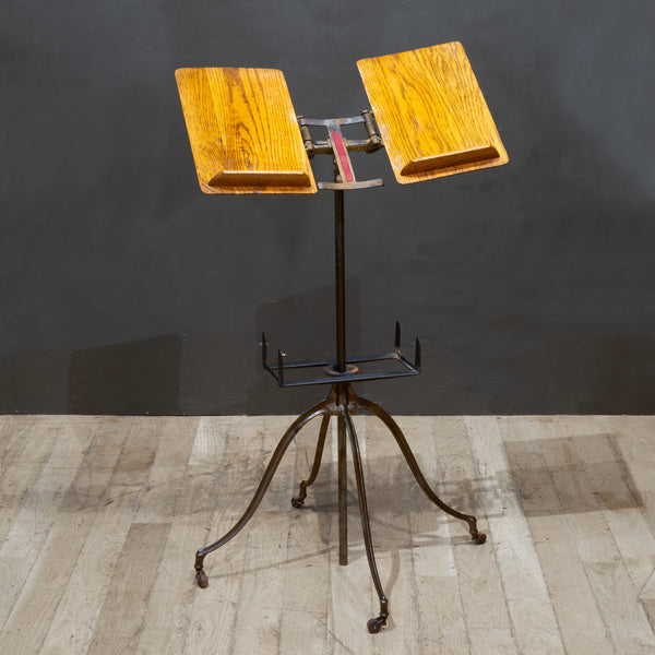 19th c. Cast Iron and Oak Bible or Dictionary Book Stand c.1800s