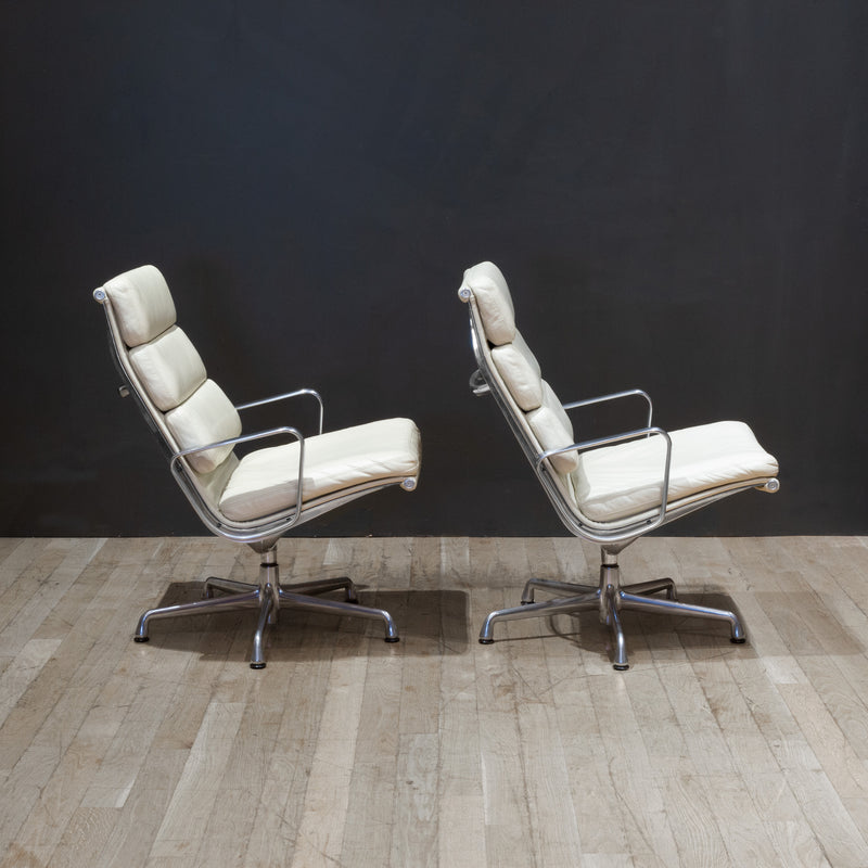 Eames Soft Pad Lounge Chairs in Ivory Leather by Herman Miller