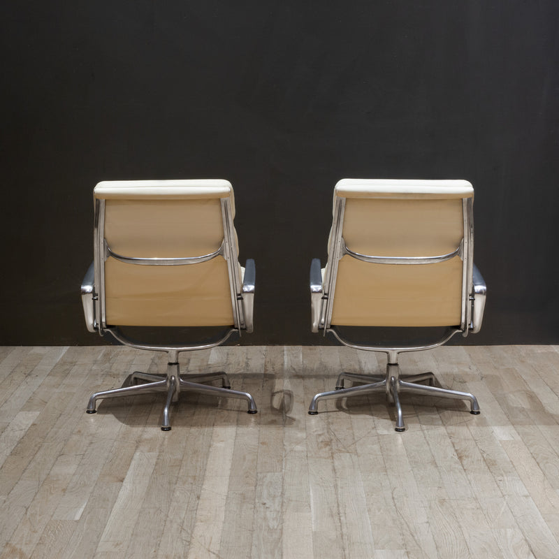 Eames Soft Pad Lounge Chairs in Ivory Leather by Herman Miller