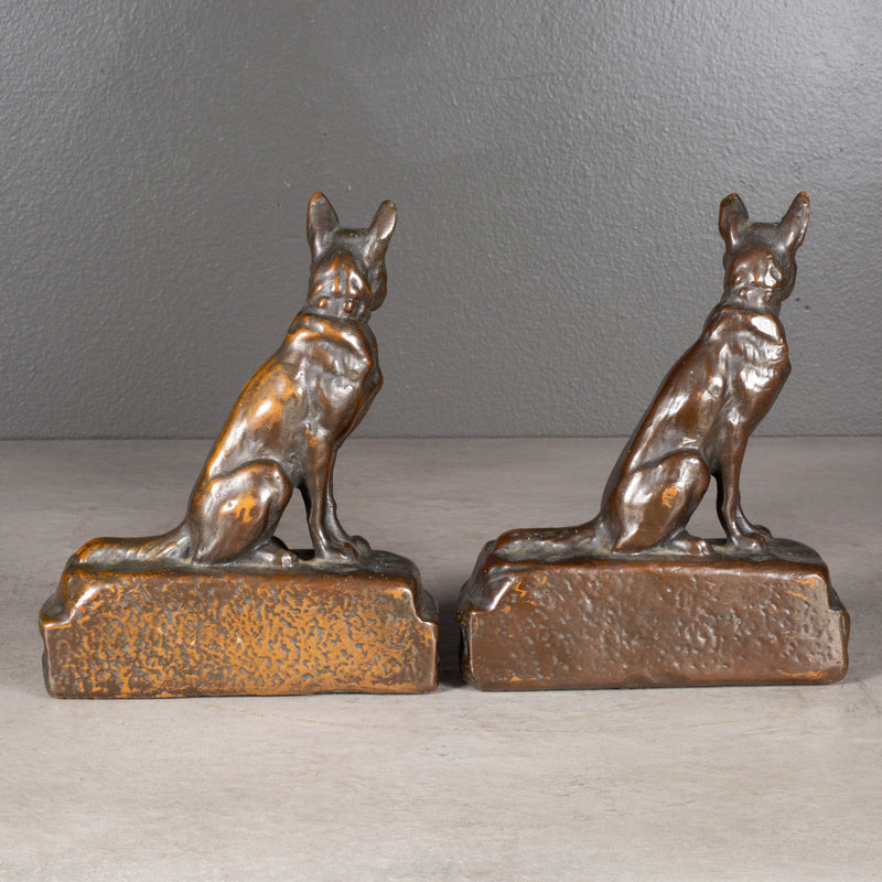 Bronze German Shepherd Bookends by Armor Bronze c.1930