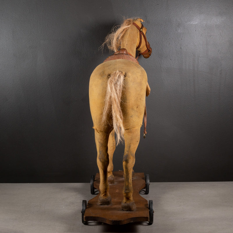 Early 20th c. Wood and Leather Horse Pull Toy c.1930