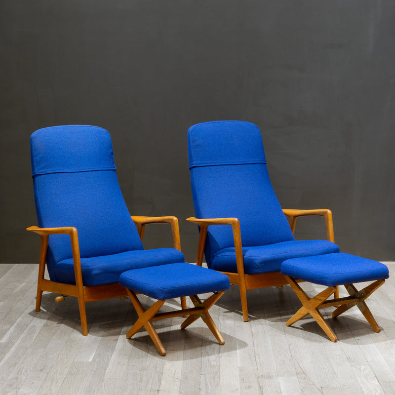 Pair of Midcentury Folke Ohlsson for DUX Reclining Lounge Chairs and Adjustable Ottomans c.1960-ON HOLD