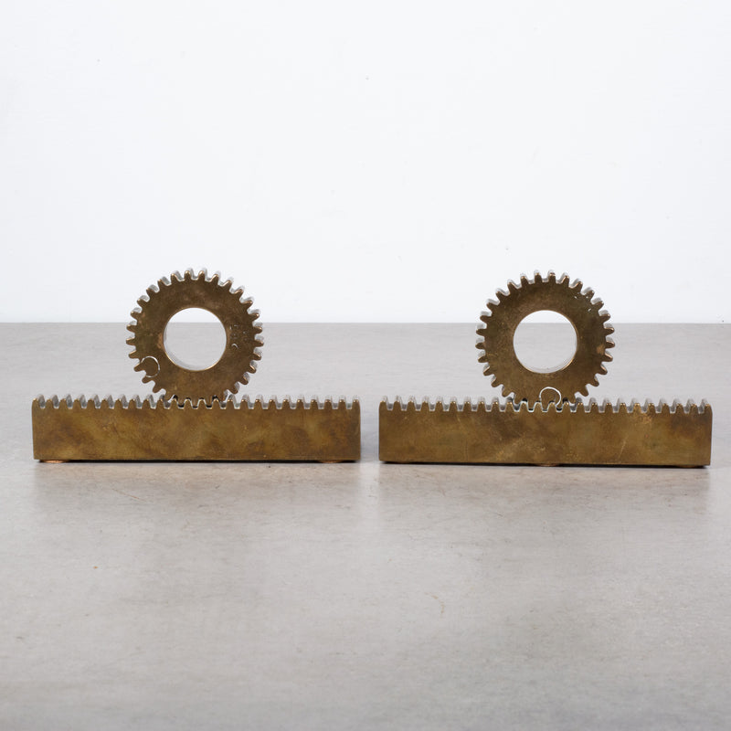 Mid-century Solid Bronze Engraved Gear Bookends c.1961