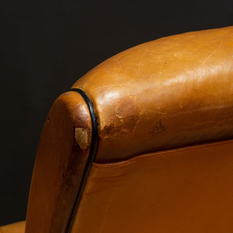 Pair of French Slopeback Light Caramel Leather Club Chairs c.1930