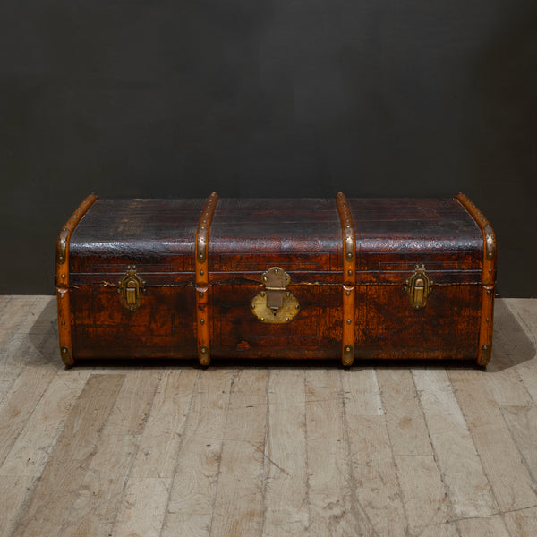 1910s antique trunk アンティーク 本革 トランク クロモス Antique Leather and Brass Steamer Trunk c.1880-1910| S16 Home