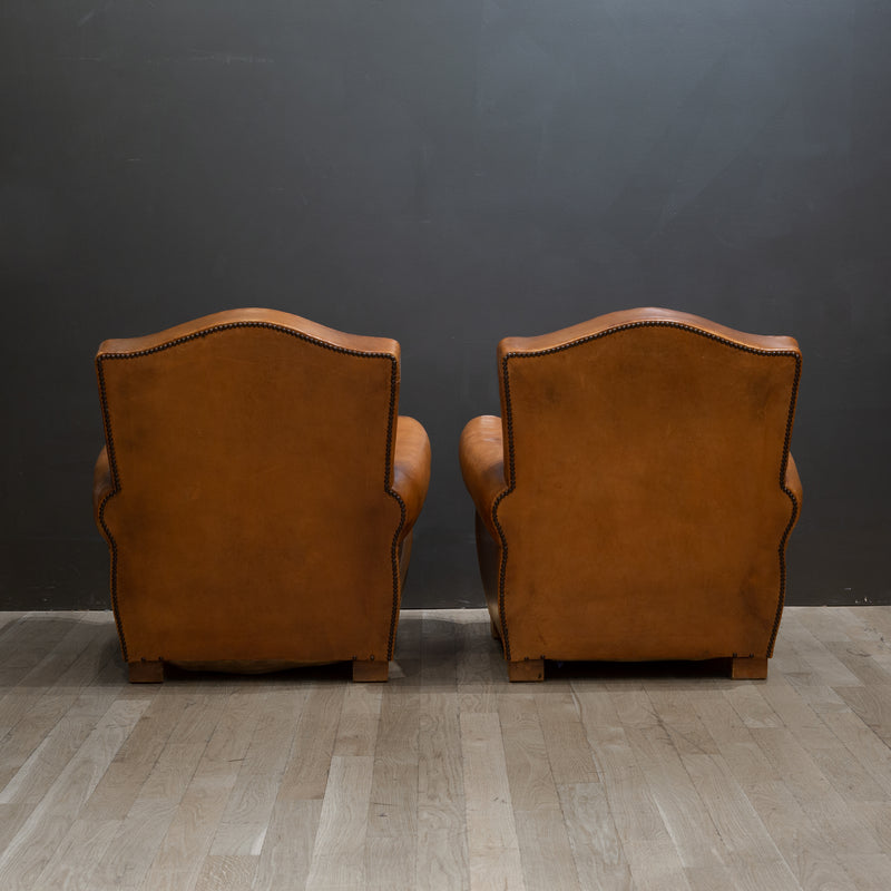 Pair of French Leather Club Mustache Chairs c.1930-1940
