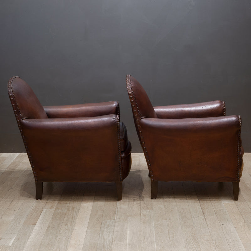Antique French Sheep Hide Club Chairs c.1920
