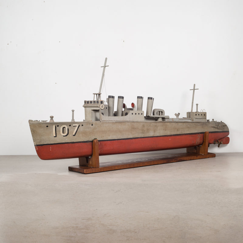 Hand Made Motorized Wooden Ship Model c.1930