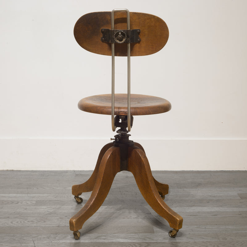 Adjustable Solid Oak Swivel Desk Chair c.1930