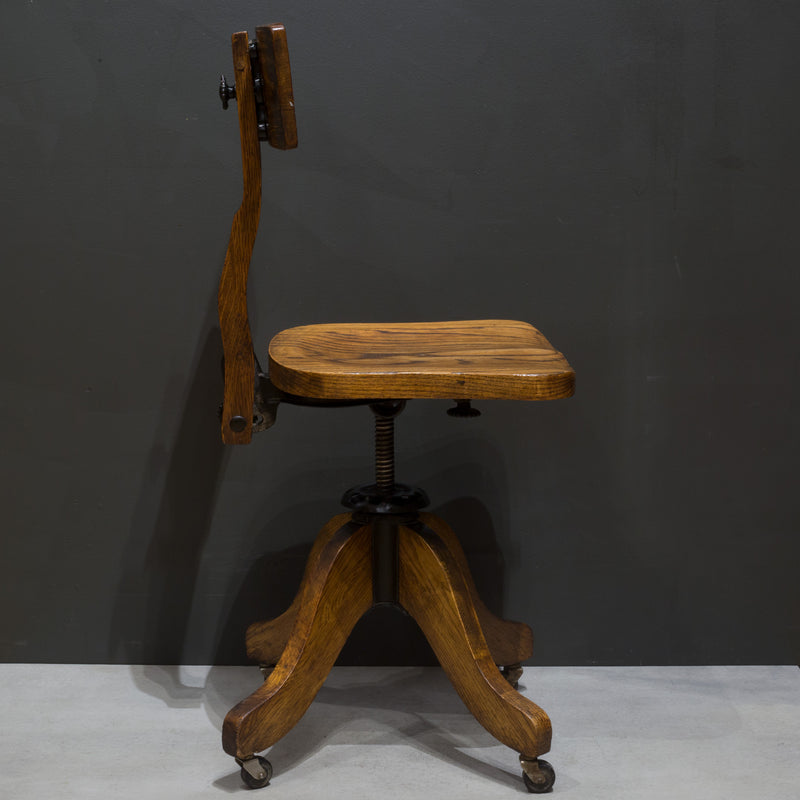 19th c. Solid Oak Adjustable Swivel Desk Chair c.1897