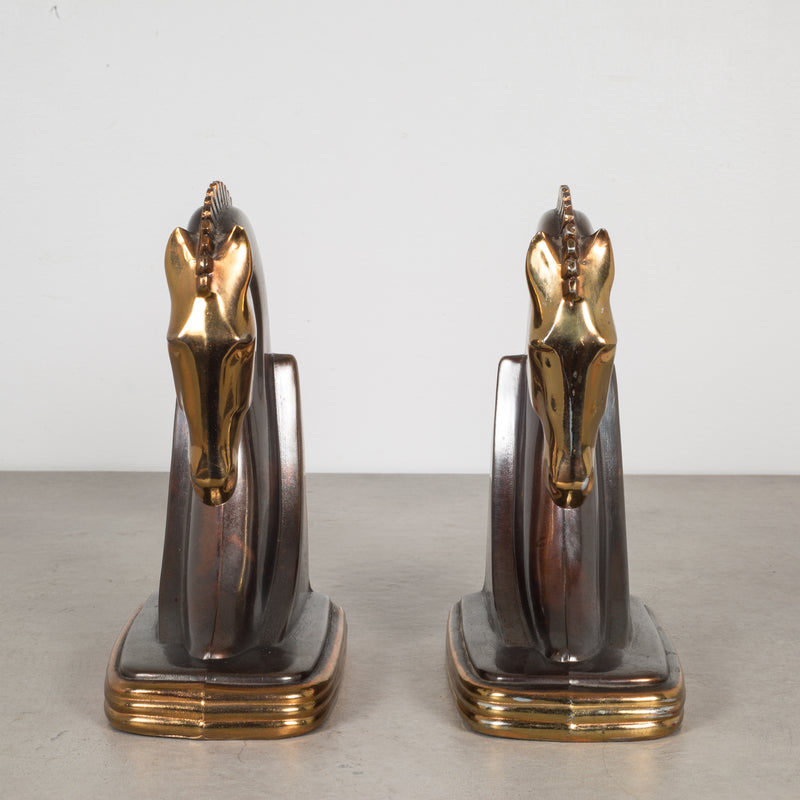 Bronze and Copper Plated Machine Age Trojan Horse Bookends by Dodge Inc. c.1930
