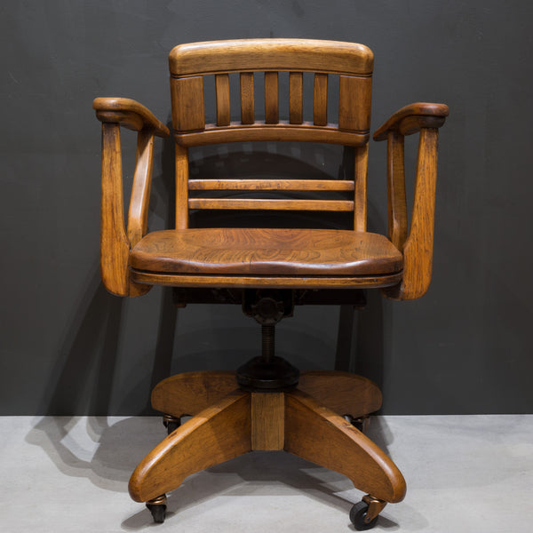 Antique Adjustable Swivel Oak Desk Chair c.1926