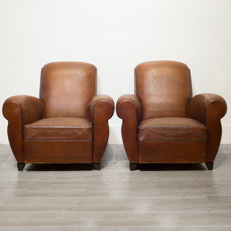 French Rollback Sheep Hide Club Chairs c.1940