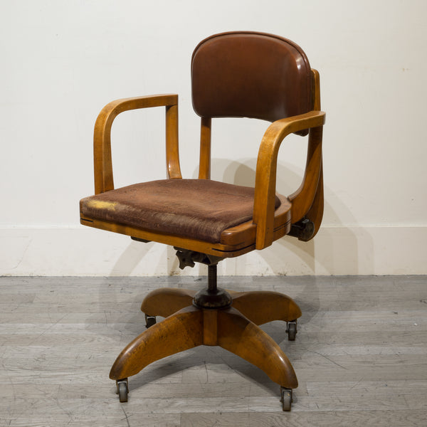 Adjustable Gunlocke Oak Swivel Desk Chair c.1940
