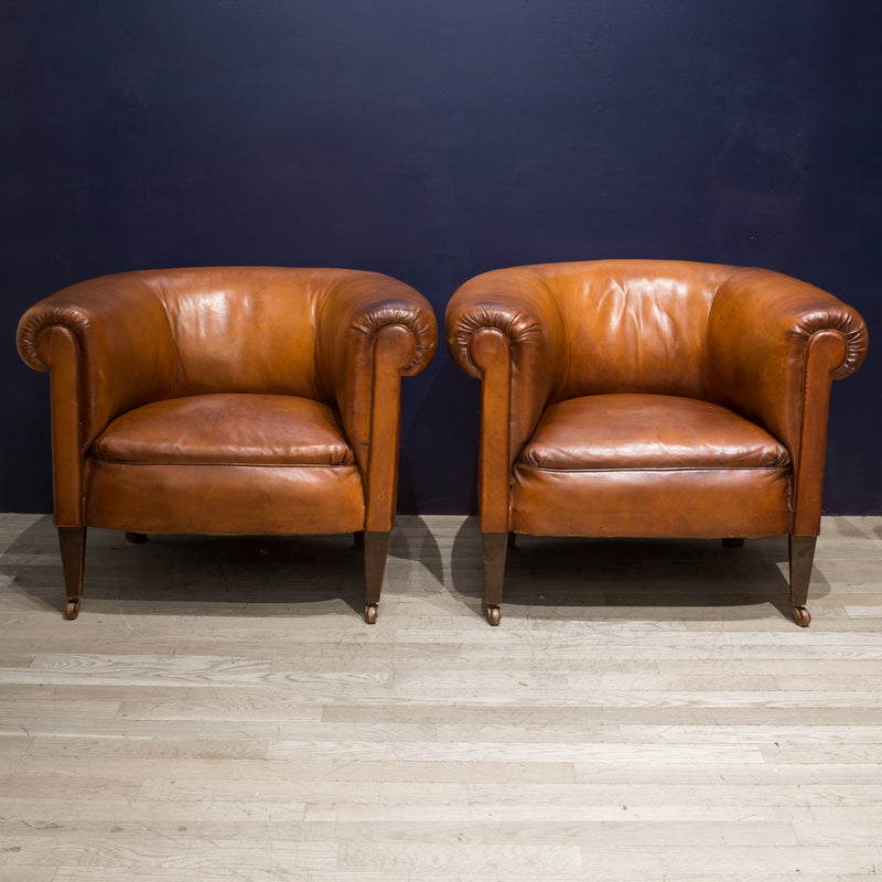 Pair of Sheep Hide French Round Club Chairs c.1940
