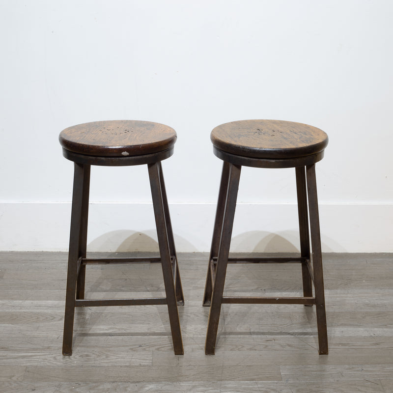 Pair of Steel and Walnut Counter Stools