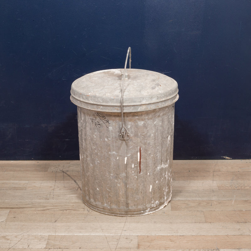 Antique Small Galvanized Steel Trash Can with Handle c.1940