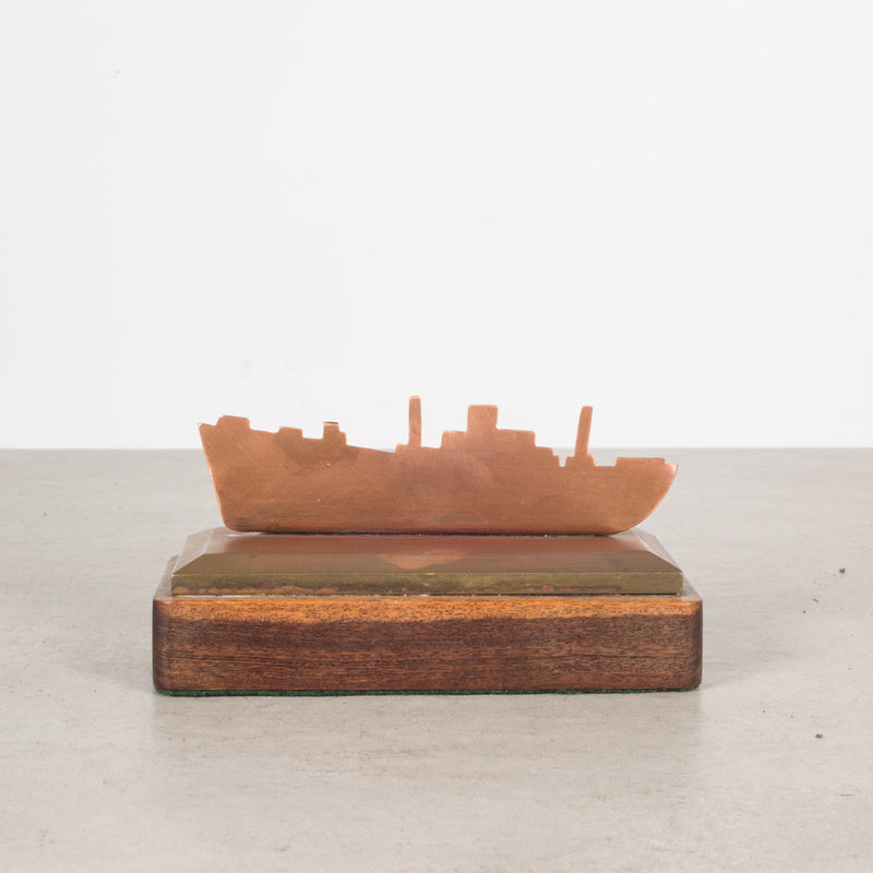 Handmade Copper and Bronze Ship Paperweight c.1940