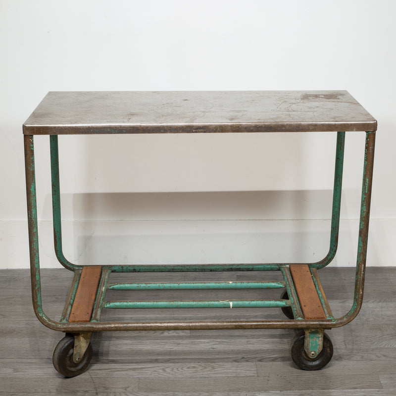 Early 20th c. Steel and Wood Factory Rolling Cart c.1940