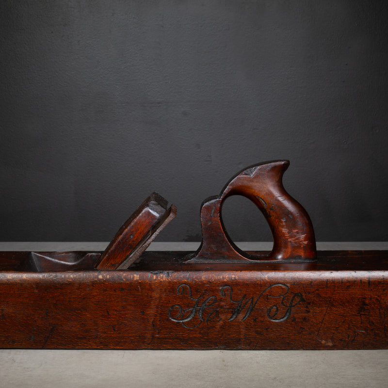 Large 18th c. Monogrammed Cherry Wood Jointer Plane