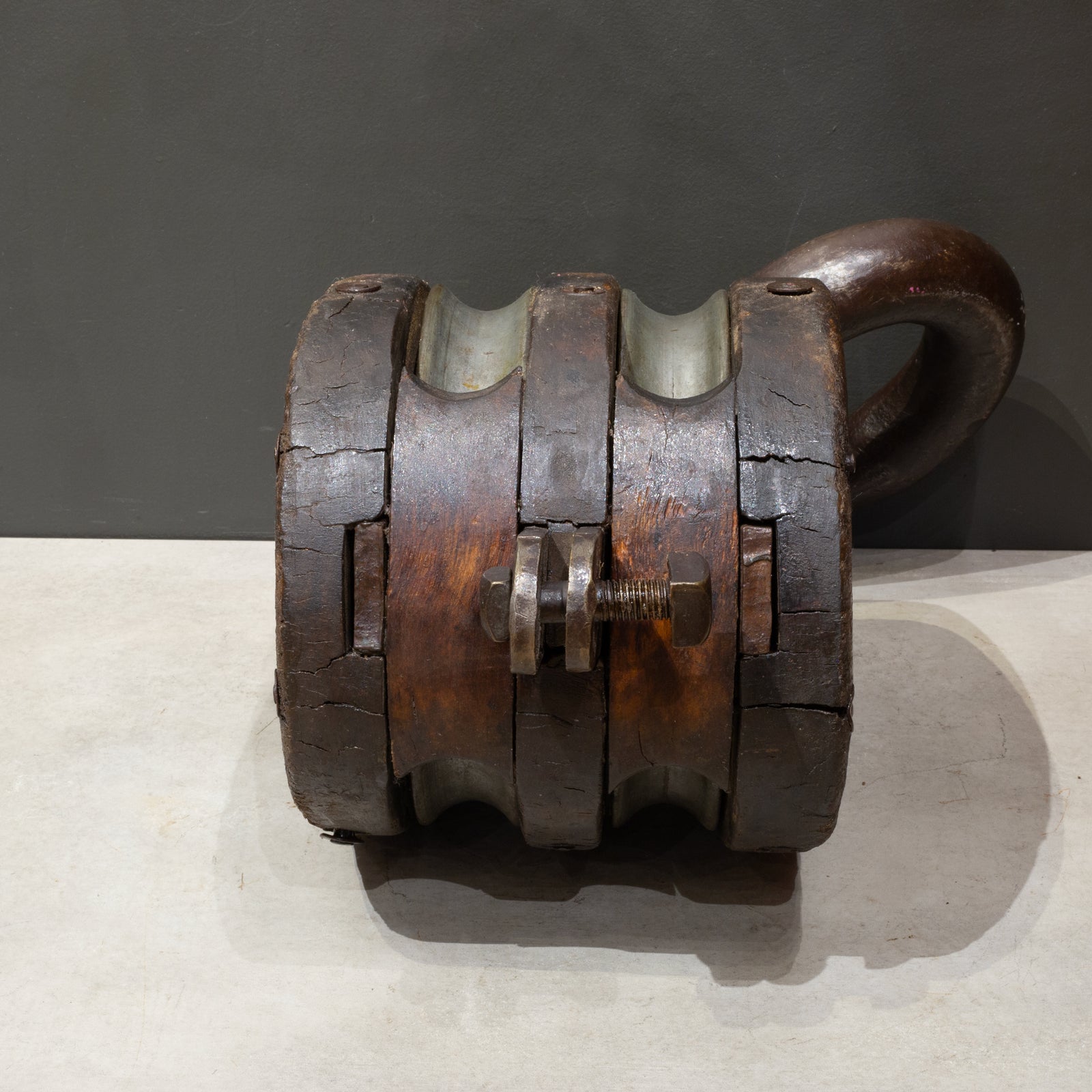 Antique Block and Tackle Nautical Pulley with Cast Iron Hook c.1850-1930