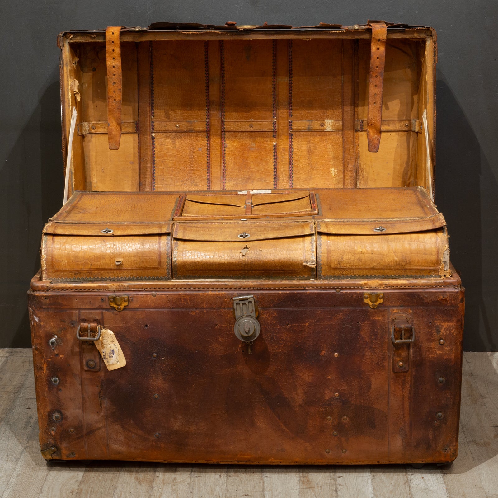 19th-C. Geo. B. Bains & Sons Leather Dome-Top Travel Trunk c.1885