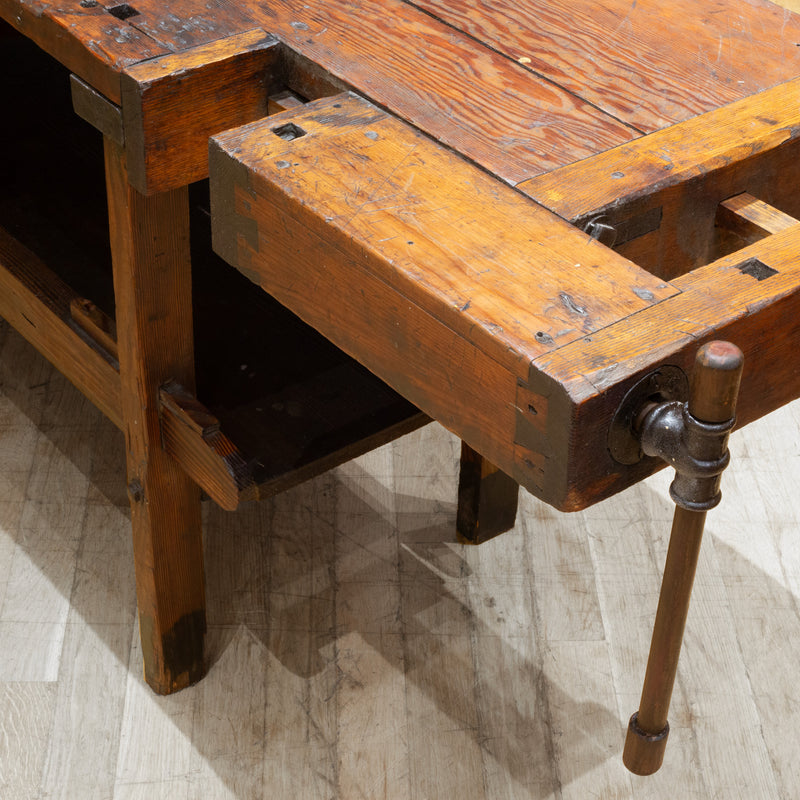 19th c. Monumental American Carpenter's Workbench with Two Drawers c.1850-1890