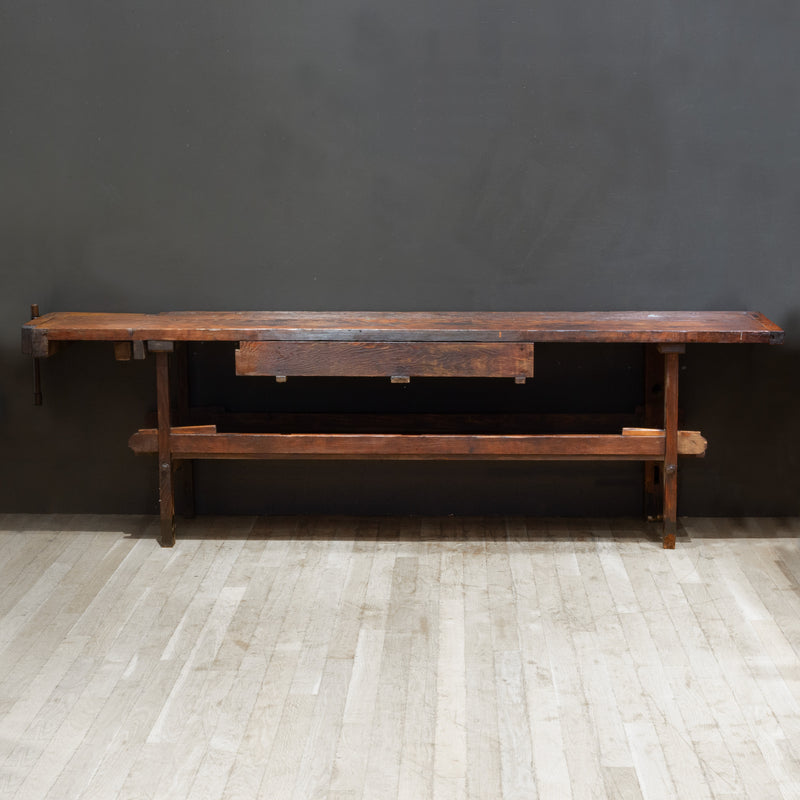 19th c. Monumental American Carpenter's Workbench with Two Drawers c.1850-1890