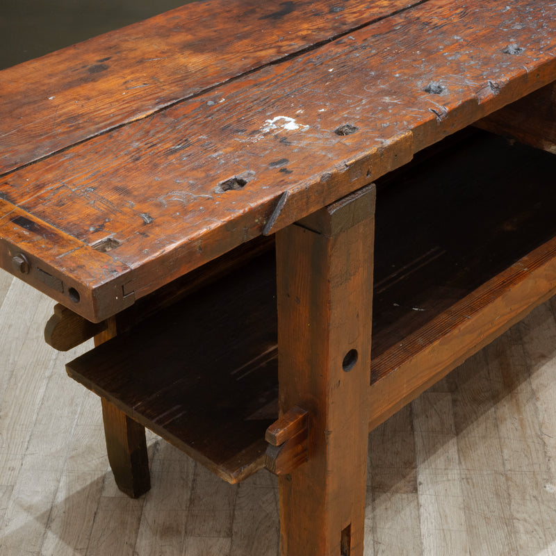 19th c. Monumental American Carpenter's Workbench with Two Drawers c.1850-1890