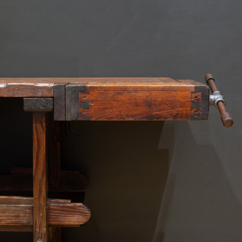 19th c. Monumental American Carpenter's Workbench with Two Drawers c.1850-1890