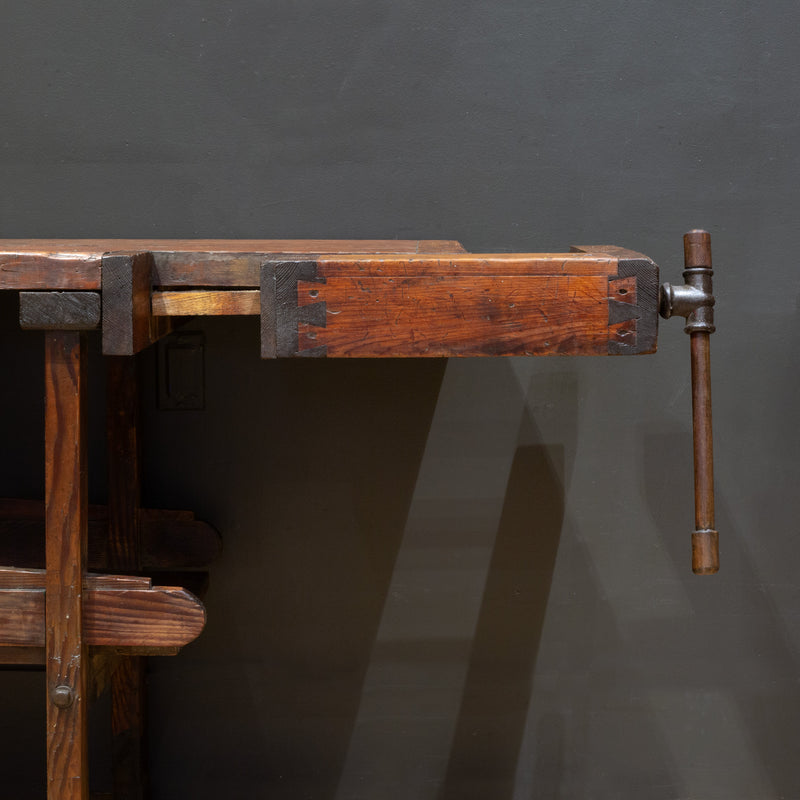 19th c. Monumental American Carpenter's Workbench with Two Drawers c.1850-1890