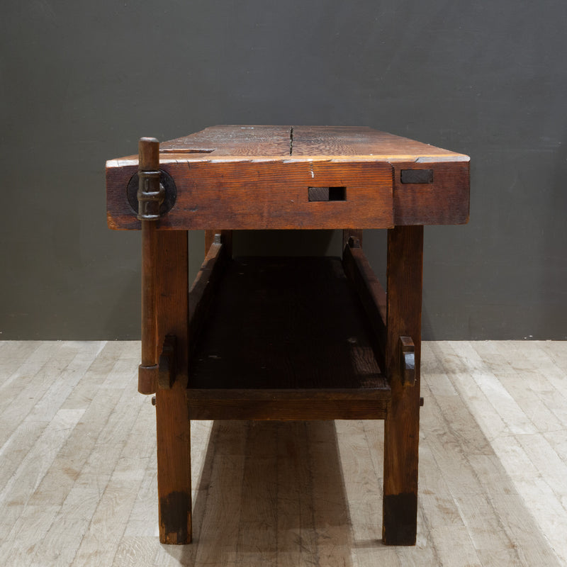 19th c. Monumental American Carpenter's Workbench with Two Drawers c.1850-1890