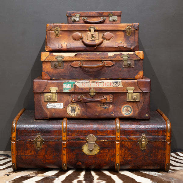 Small Leather Monogrammed Briefcase with Original Travel Tag c.1940