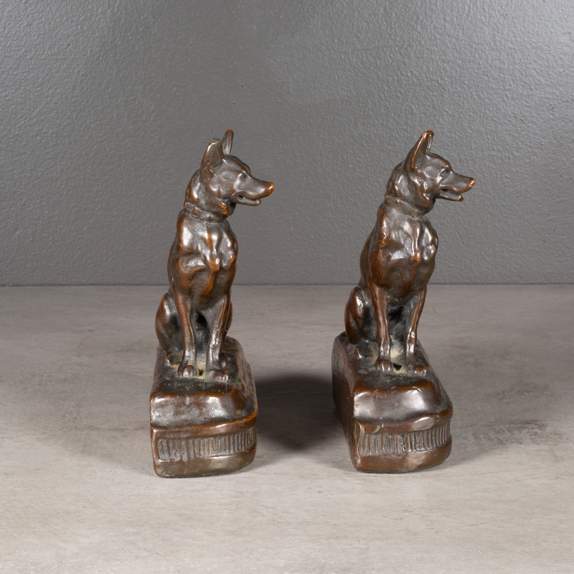 Bronze Cast German Shepherd Bookends by Armor Bronze c.1930 S16 Home