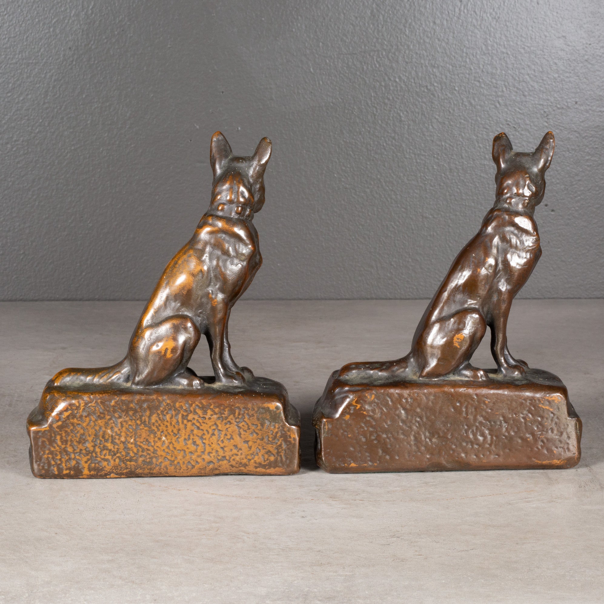 Bronze Cast German Shepherd Bookends by Armor Bronze c.1930 S16 Home