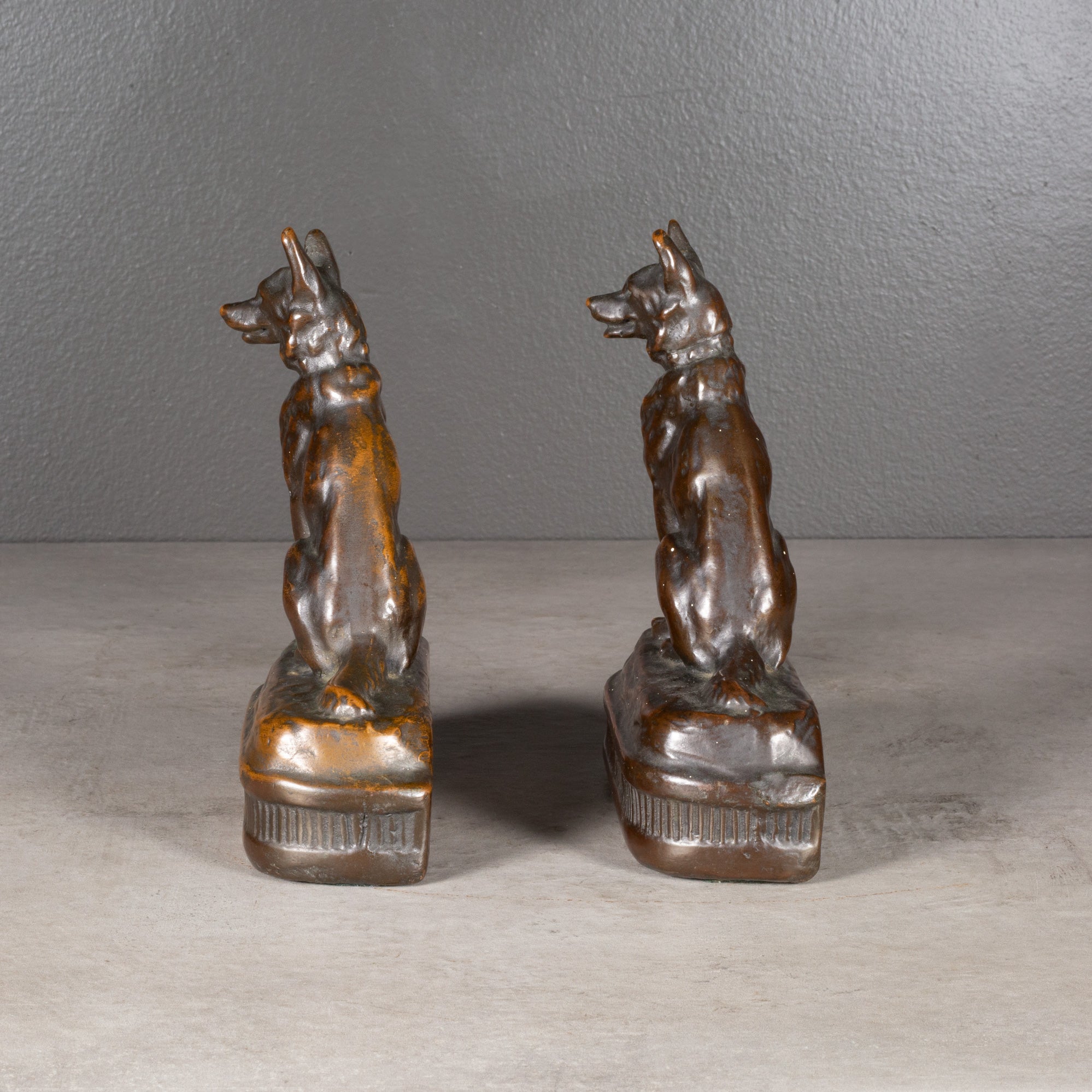 Bronze Cast German Shepherd Bookends by Armor Bronze c.1930 S16 Home