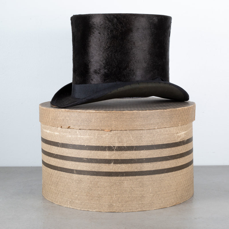 19th Century Beaver Skin Top Hat & Original Leather Hat Box, c.1880 – S16  Home