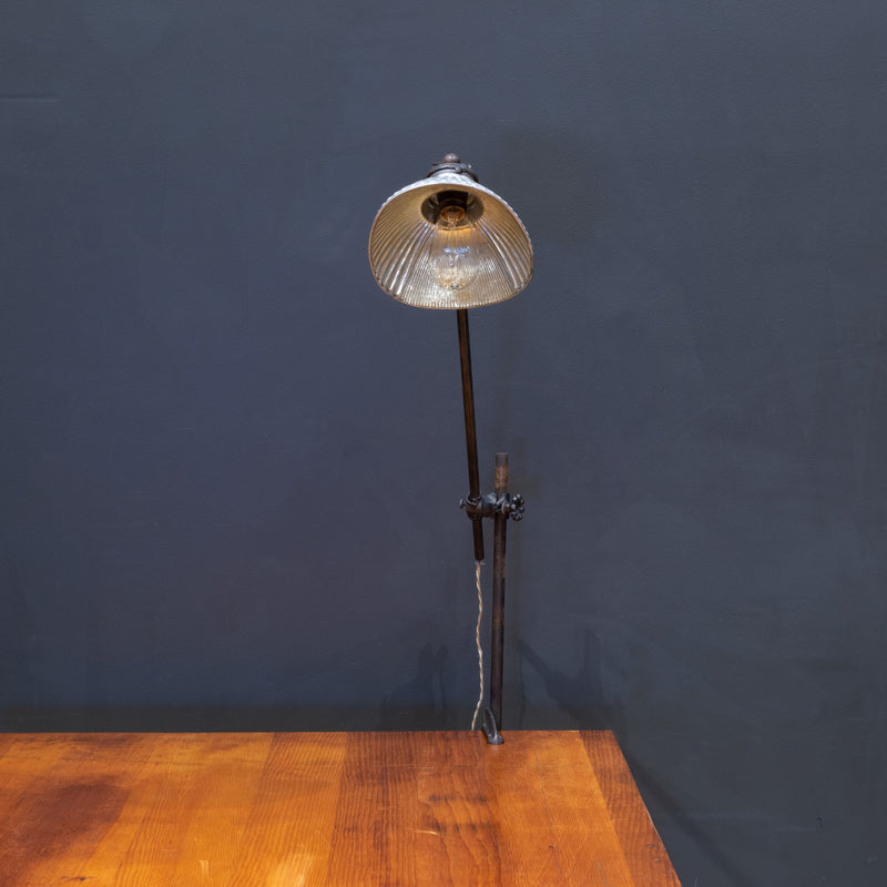Adjustable Industrial Task Lamp with Glass Shade c.1920