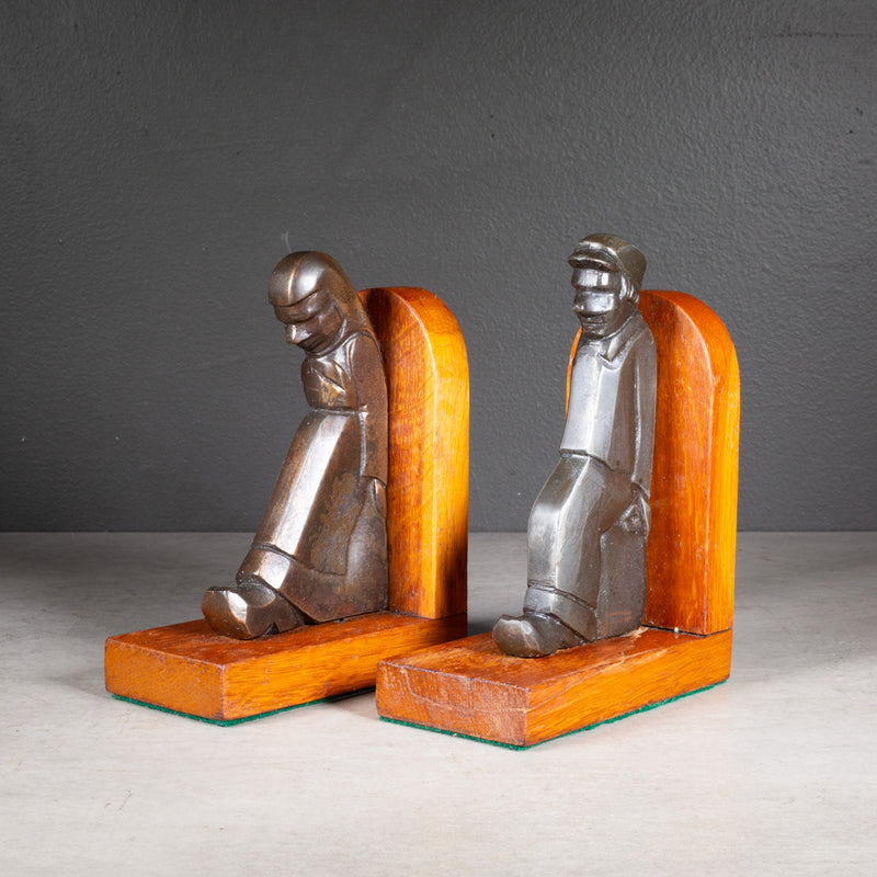 Antique European Bronze Figures Bookends c.1920