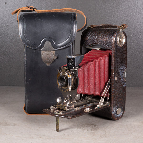 Large Antique Kodak No. 2C Folding Pocket Camera with Original Leather Case c.1914