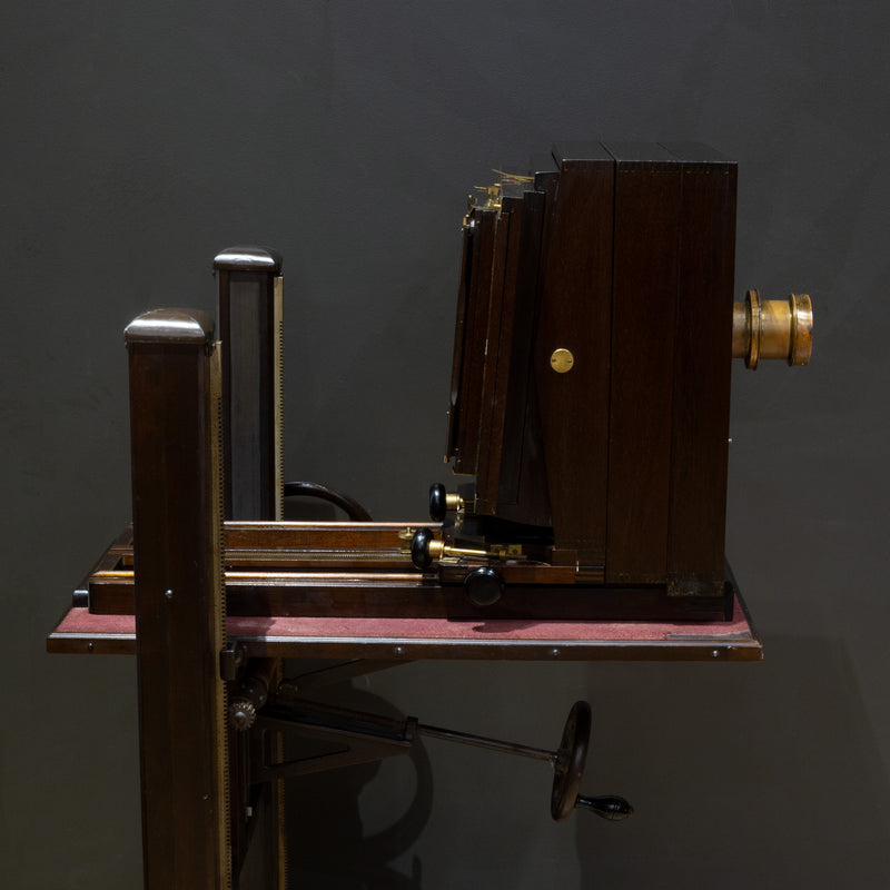 Large Format Mahogany Studio Camera on Adjustable Stand c.1890-1930