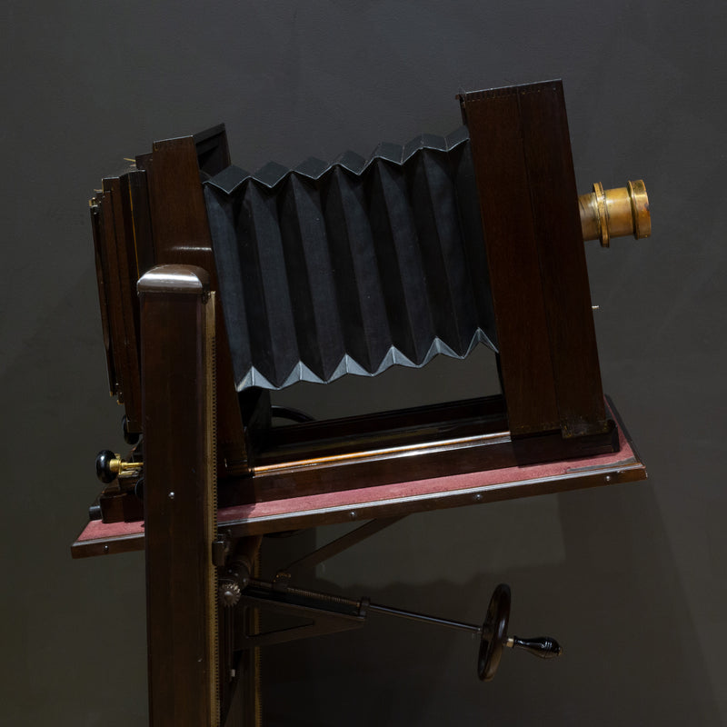 Large Format Mahogany Studio Camera on Adjustable Stand c.1890-1930