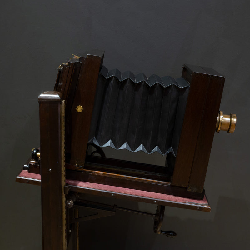 Large Format Mahogany Studio Camera on Adjustable Stand c.1890-1930