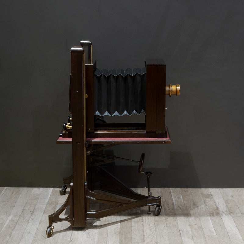 Large Format Mahogany Studio Camera on Adjustable Stand c.1890-1930