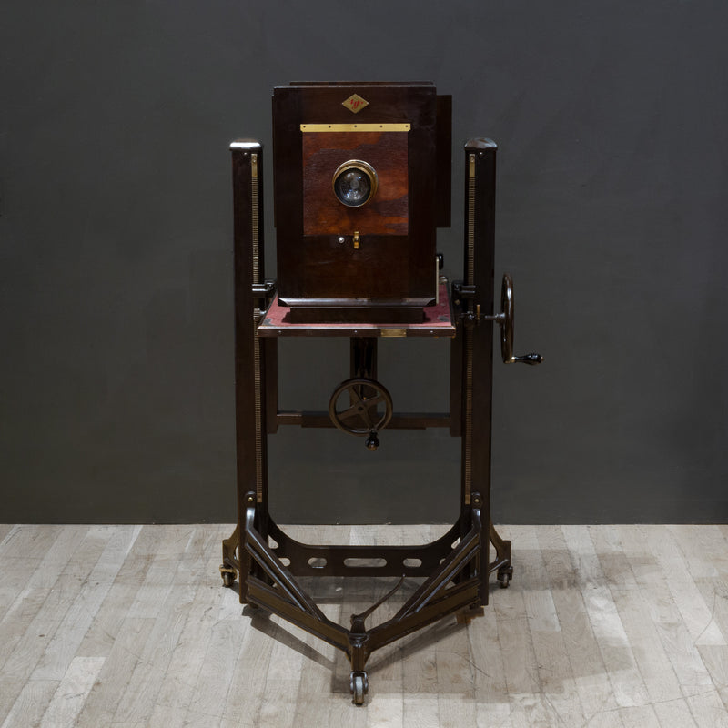 Large Format Mahogany Studio Camera on Adjustable Stand c.1890-1930