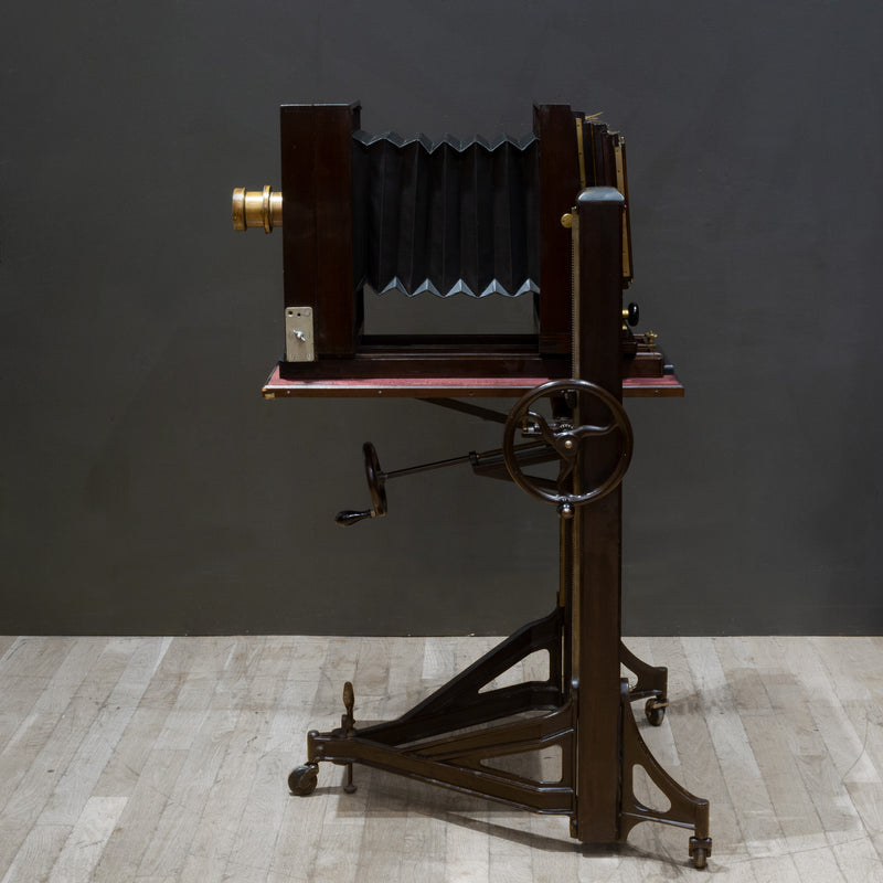 Large Format Mahogany Studio Camera on Adjustable Stand c.1890-1930