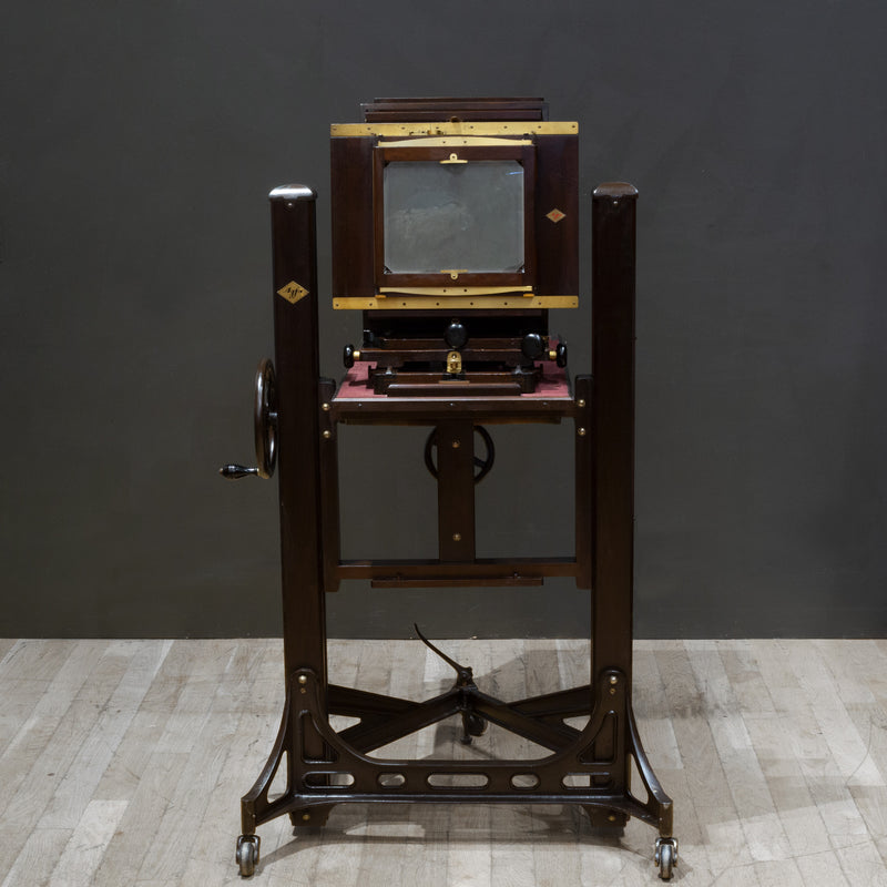 Large Format Mahogany Studio Camera on Adjustable Stand c.1890-1930