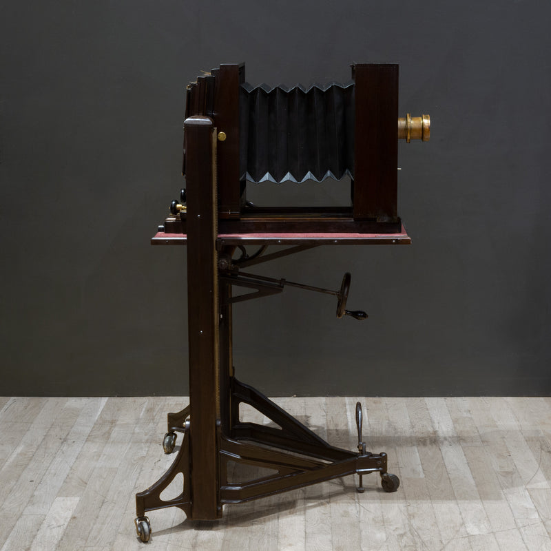 Large Format Mahogany Studio Camera on Adjustable Stand c.1890-1930