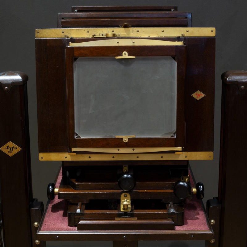 Large Format Mahogany Studio Camera on Adjustable Stand c.1890-1930