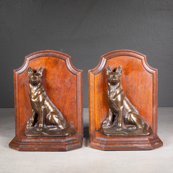 Mahogany and Bronze German Shepherd Bookends c.1940